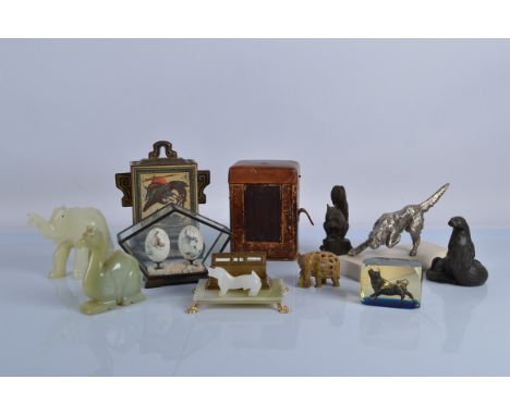 A good mixed lot of collectables, including a Huntley and Palmer Chinese Jar biscuit tin, a leather carriage clock case, a ca