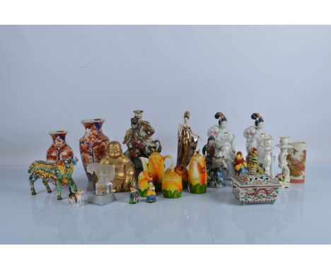 A good mixed lot of assorted ceramics, including A Franklin Mint Erte limited edition figure "Isis", an Italian candlestick s