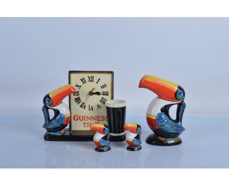 Guinness Toucan advertising ware, comprising a Guinness Toucan Clock, money box and cruet set (4)