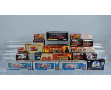 Fifteen Corgi Fire Engine boxed diecast models, including Fire Heroes, Nine Double Nine, Fire Rescue, Under Fire examples (15