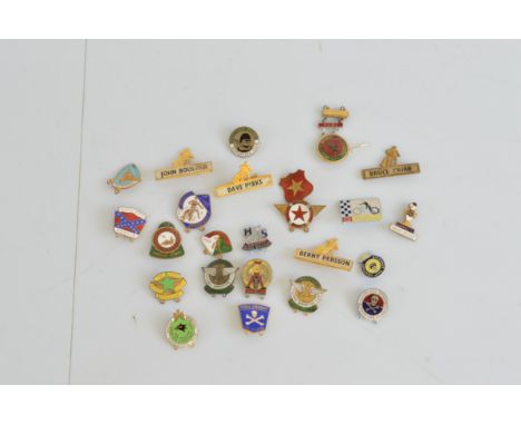 A collection of assorted Speedway related badges, including Wimbledon, Ipswich, Cradley Heath, Poole, name badges, etc. (24)