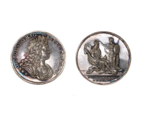 Medal, Great Britain, George I (1714-1727), Coronation, 1714, a silver medal by J. Croker, laureate bust right, rev. Britanni