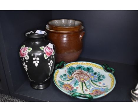 A selection of ceramics including black Shelley vase