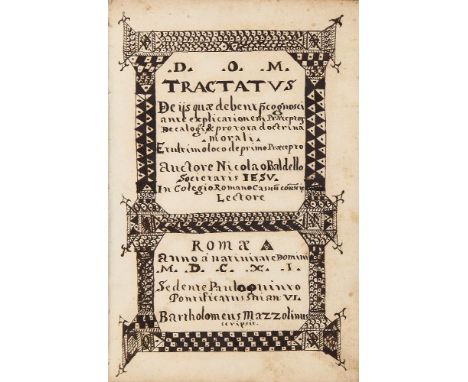 ƟNicolo Baldelli, Tractate on moral theology, in Latin, manuscript on paper [Italy (Rome), dated 1611] 312 leaves (plus an or