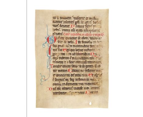 Leaf from a Missal with large acanthus-leaf encased initial, in Latin, decorated manuscript on parchment [Germany (perhaps Rh