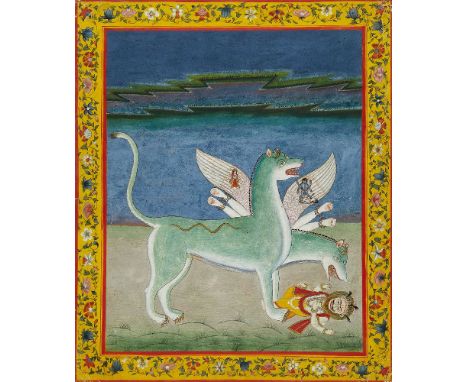 The Sharabeshwara, scene from Hindu mythology, illuminated painting on card [Western India (possibly Bengal), first quarter o