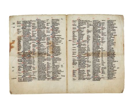 Bifolium from the Interpretations of the Hebrew Names from a notably large University Bible, in Latin, decorated manuscript o