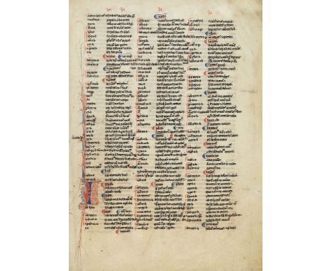 Bifolium from the Interpretations of the Hebrew Names from a notably large University Bible, in Latin, decorated manuscript o