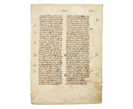 Single leaf from a compendium of Canon Law, in Latin, decorated manuscript on parchment [England, late fourteenth century] Si