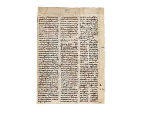 Leaf from a Glossed Bible, in Latin, decorated manuscript on parchment [northern France, twelfth century] Single leaf, with 6