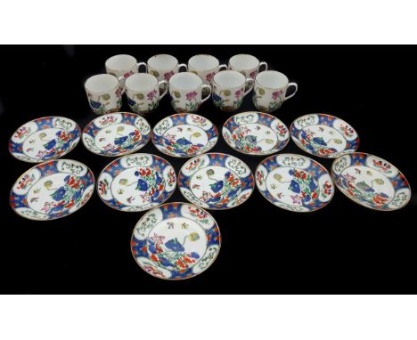 A Chinese porcelain Lotus pattern part coffee service, decorated in famille rose colours with lotus flowers and water, compri