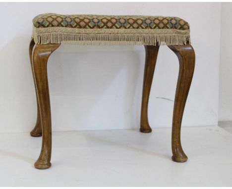 A mahogany cabriole leg high stool, with faux tapestry printed upholstery, 51 x 51 x 38cm