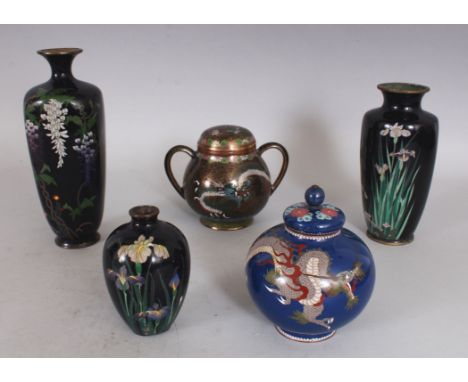 A JAPANESE MEIJI PERIOD BLUE GROUND CLOISONNE DRAGON JAR &amp; COVER, 3.5in wide at widest point &amp; 4.25in high overall; a