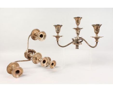 A PAIR OF VICTORIAN FOUR-LIGHT CANDELABRA TOPS, with three scroll branches. Sheffield 1899.  Maker: Harrison Bros. &amp; Hows