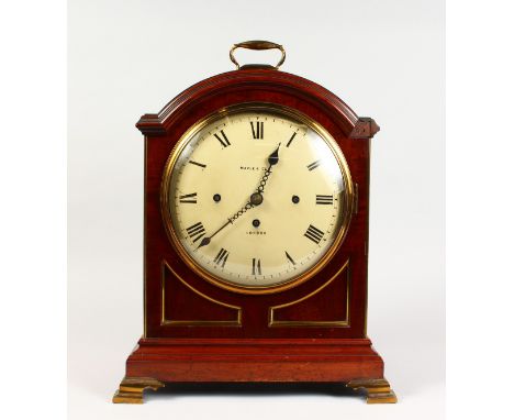 MAPLE &amp; CO., LONDON, A GOOD MAHOGANY CASED DOME TOP MANTLE CLOCK, with eight-day movement, striking on a gong, painted di