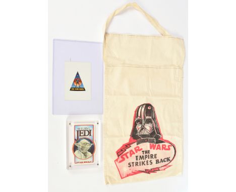 'The Star Wars' Sticker, Yoda Return of the Jedi Sticker (no back) and Empire Strikes Back Tote bag - Topps Artwork. Conditio