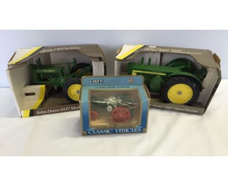 2 boxed Ertl tractors: 1) A 1:16 scale 1937 John Deere Model G tractor. 2) A 1:16 John Deere 1956 model '820' diesel tractor.