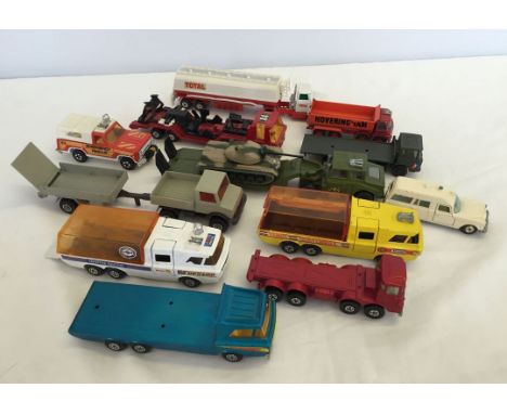 A collection of vintage Matchbox Superkings to include K-7 Racing Car Transporter.
