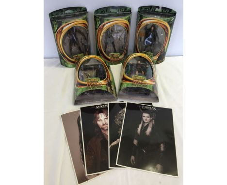 5 boxed Lord of the Rings figures from 'The Fellowship of the Ring': Newborn Lurtz, Legolas, Strider, Frodo (with action base