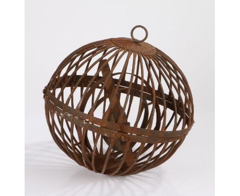 19th Century ships gimbal lamp, the orb cage exterior housing the gimballed lamp, 34cm diameter