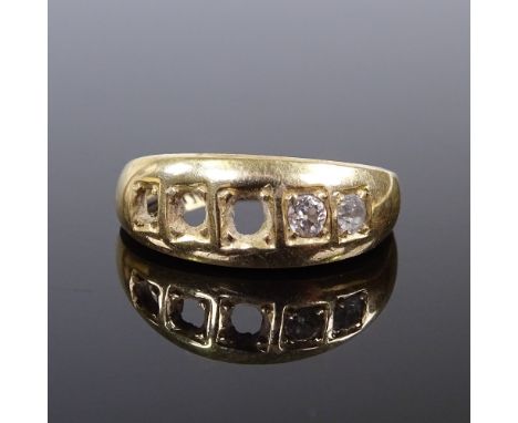 An 18ct gold 2-stone diamond half-hoop ring, setting height 7.4mm, size K, 3.8g (3 stones missing) 