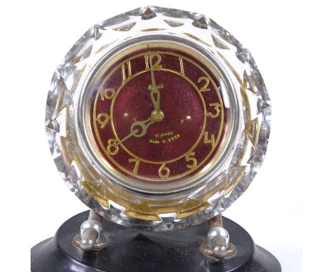 A retro Russian composition cased mantel clock, with 11 jewel movement, case diameter 15cm 