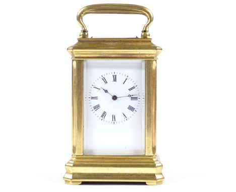 A miniature French brass-cased carriage clock, with 8-day movement, case height 7.5cm 