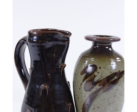 A Jeremy Leach Lowerdown Studio Pottery jug, height 23cm, and another Studio vase marked JL, height 22cm (2) 