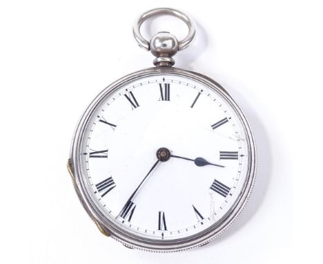 A silver cased open-face key-wind pocket watch, by Barling of Maidstone, with engine turned case and blue enamel decoration, 