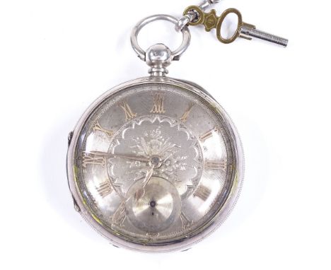 A 19th century silver cased open-face key-wind pocket watch, by E Fryde of Sunderland, with applied gold Roman numerals and s