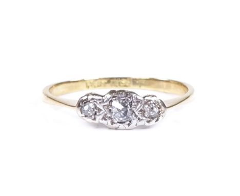 An 18ct gold 3-stone diamond ring, with platinum-top settings, setting height 4.6mm, size M, 1.6g 