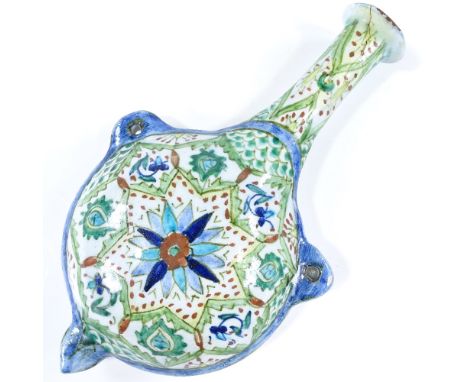 An Islamic pottery water flask, with hand painted decoration, height 24cm 