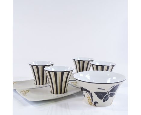 Philippe Deshoulieres Limoges teacups, saucers and sugar bowl in Kimono pattern 
