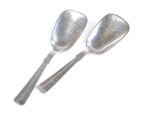 A pair of Danish sterling silver caddy spoons, with stylised handles, by Hans Hansen, length 12.5cm 