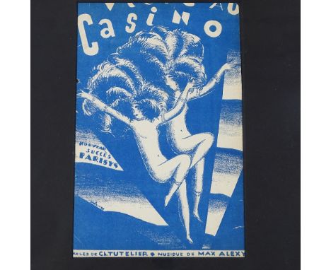 Rene Magritte, rare lithograph design for Paris Casino circa 1920, signed in the plate, 9.5" x 6", mounted 
