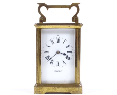 A French brass-cased carriage clock, circa 1900, case height 11cm, in leather travelling case 