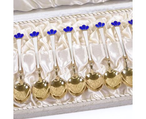 A set of 12 Danish sterling silver and enamel coffee spoons, by Egon Lauridsen, length 9.5cm 