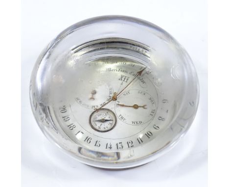 An unusual desk calendar paperweight, circa 1900, the enamel dial inscribed Meridian Calendar with inset compass, diameter 8c
