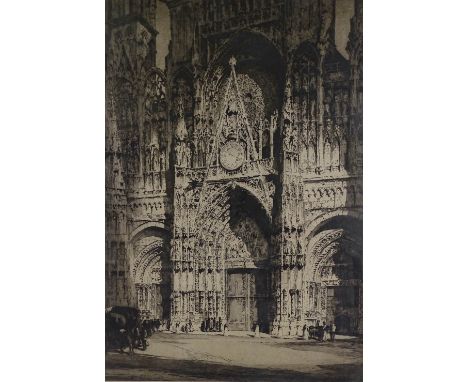 Albany Howarth, large etching, Cathedral doorway, signed in pencil, plate size 31" x 21", and a smaller pencil signed etching