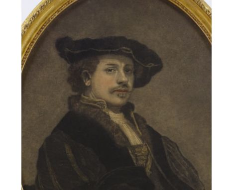 19th century hand coloured engraving, portrait of Rembrandt, 13" x 10", framed 