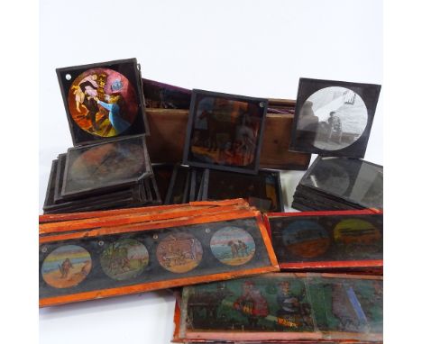 A group of Victorian magic lantern slides, including fire brigade and condemned to be shot 
