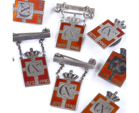 10 silver and red enamel Georg Jensen badges, decorated with Danish Royal Crown, each overall height 3.5cm 