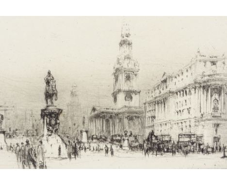 William Walcot, etching, Trafalgar Square, signed in pencil, plate size 6.25" x 12", mounted 