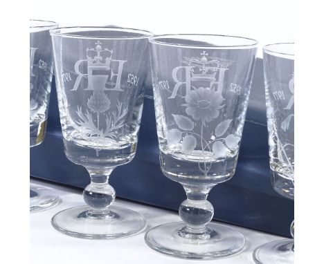 A limited edition boxed set of Caithness wine goblets engraved by Denis Mann, 1977 