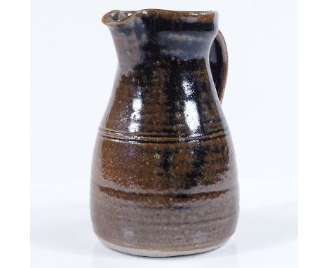A David Leach Lowerdown Studio Pottery Tenmoku glaze jug, impress marks, height 17cm 