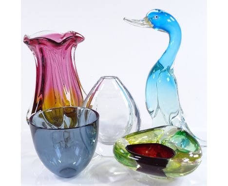 A group of Studio glassware, including an Orrefors crystal glass vase circa 1950s, height 15cm, a later Orrefors smoke glass 