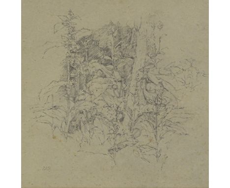 Diana Armfield, pencil drawing, at the end of the garden, 9" x 9", and Anthony Gross, pencil signed etching, 1928 (2) 