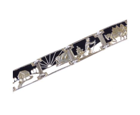 A Norwegian silver and 2-colour enamel panel bracelet, stamped 830s, length 200mm, 25.4g 