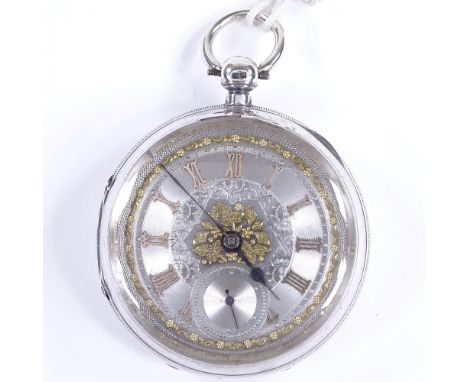 A 19th century silver cased open-face key-wind pocket watch, by James Giscard of Downham, with applied gold Roman numerals, f