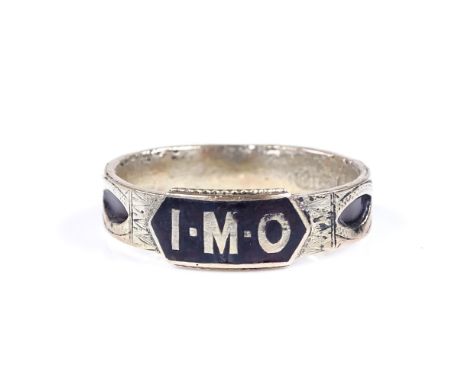 A 9ct gold black enamel mourning band ring, with bright-cut engraved shank, and engraved inside "C McD April 9th 1898", band 